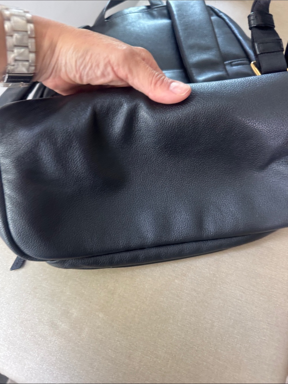 Tumi Black Leather Backpack with Gold-Tone Accents - Picture 5 of 6